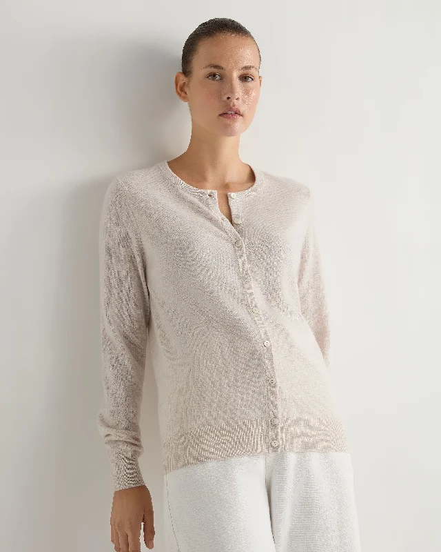 Women's Olivia Round Neck Cashmere Cardigan Frost White Fleece Cardigan Nylon Polyester