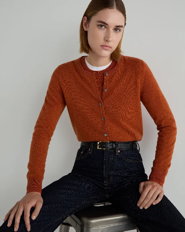 Women's Olivia Round Neck Cashmere Cardigan Rust Orange Chenille Fabric Brocade Fabric Lace Fabric Women's Olivia Round Neck Cashmere Cardigan Rust Orange Chenille Fabric Brocade Fabric Lace Fabric